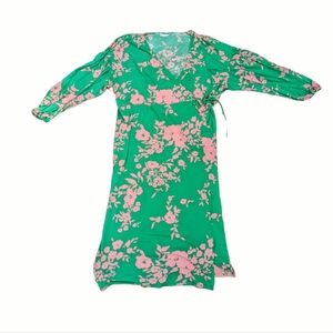 Green and Pink Floral Summer Long Sleeve Wrap Dress by ASOS Design Curve Size 52